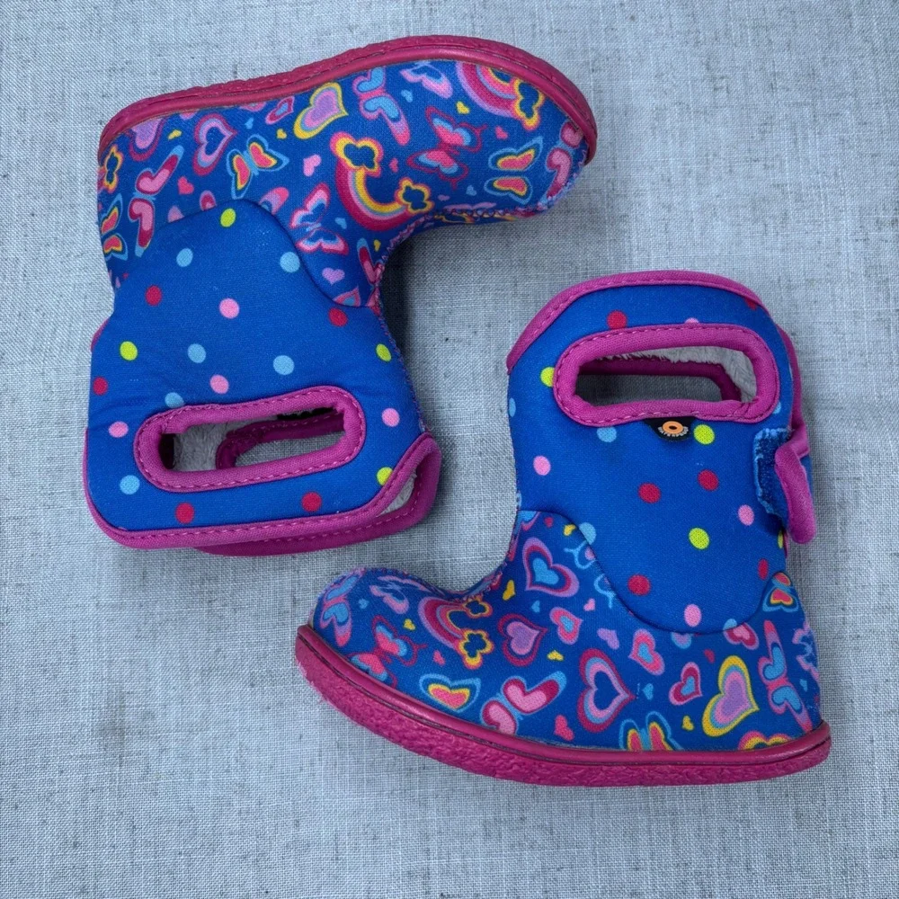 Bogs Baby Rainbow Blue Pink Waterproof Insulated Winter Boots Pull On Kid Size 7